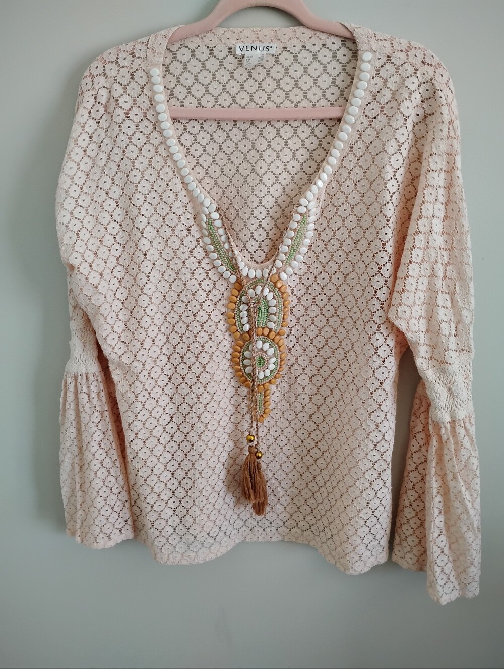 VENUS Beaded Lace Cover-Up in Blush Pink